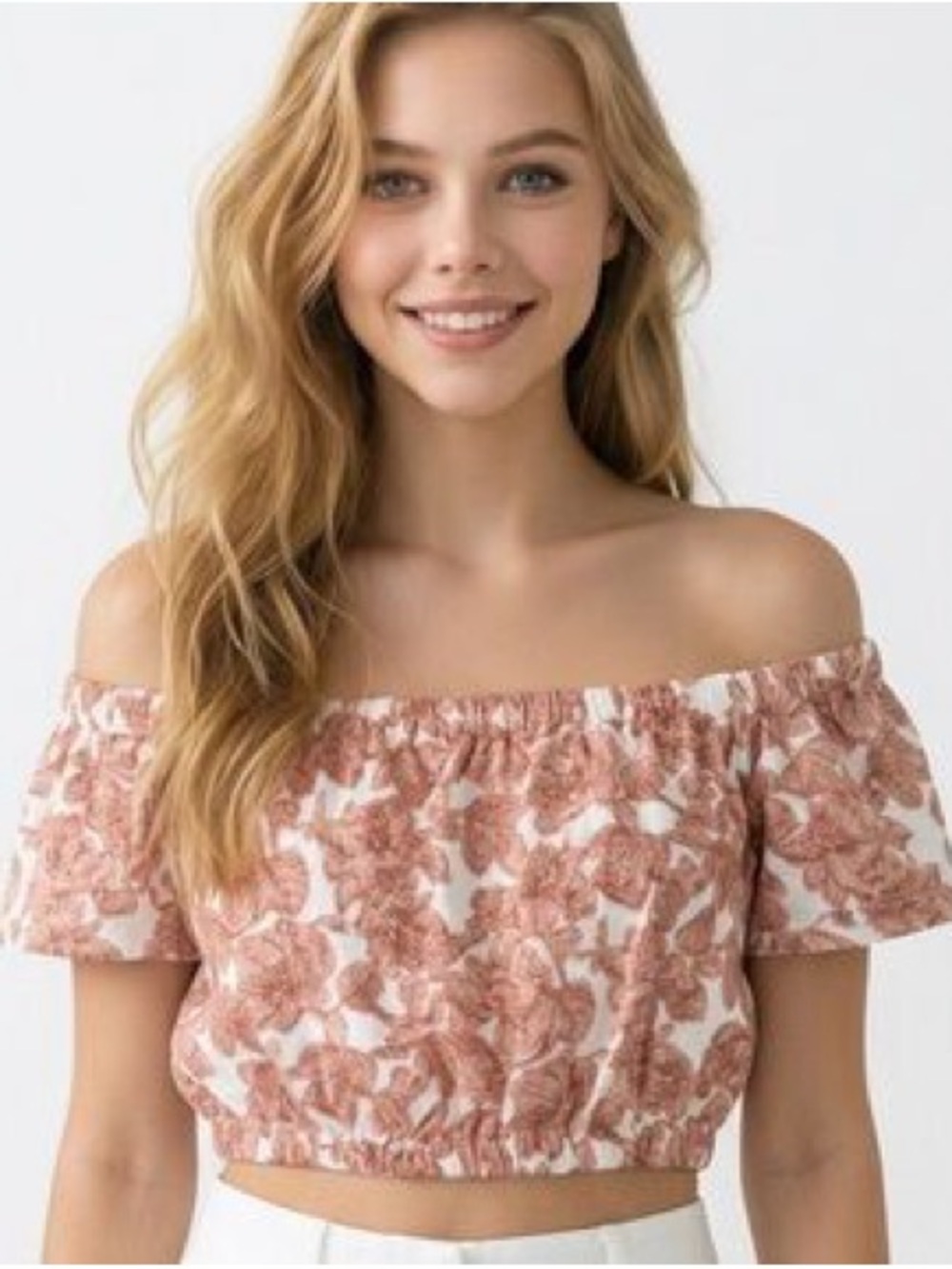 Abercrombie & Fitch Floral Off-Shoulder Linen Blend Crop Top XS 40025